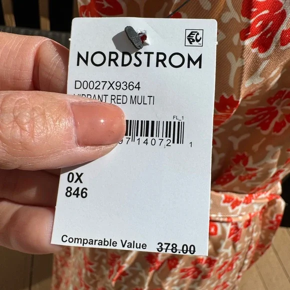 Joie Red Orange Cream Floral Midi Halter Dress size OX Large POSSIBLY Plus Size - Picture 5 of 13